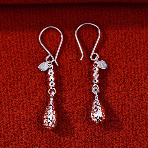 Yuan Shengfu's new PT950 fashionable shiny water drop platinum ear hooks fashionable platinum earrings 2.57g