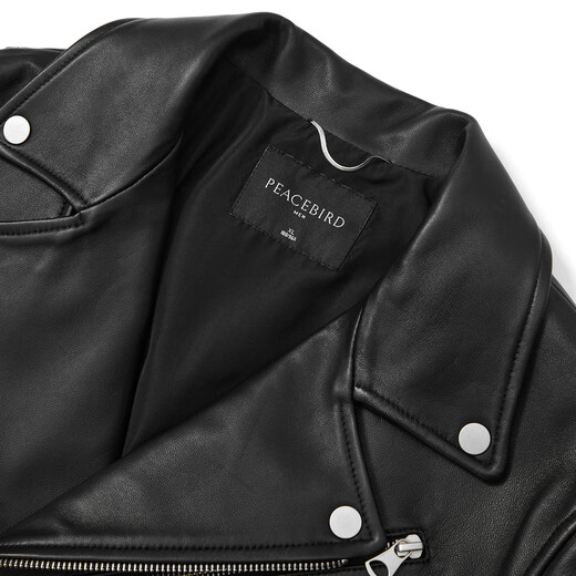 Peacebird Herrenkleidung echte Leder -Lederjacke Trendy Motorrad Leder Jacke Retro Reißverschluss Jacke Tool tragen Pendler Sven schwarz m