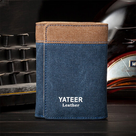 Ziwu Qian Canvas Wallet Herren Retro Kurzer dreifach Denim Student Wechseln kleiner Kartenbeutel Mode minimalistische Brieftasche Geschenk Denim 3-fach Wallet Männer [blaues 3-fachblau]