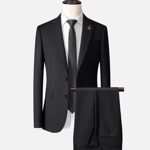 Vocacool Men's Suit Suit Business Formal Wear Professional Wear Interview Slim Suit Wedding Groomsmen's Dress Groom's Suit Large Size Black (Suit + Pants + Tie) XXL/136-154Jin Jin is equal to 0.5 kg