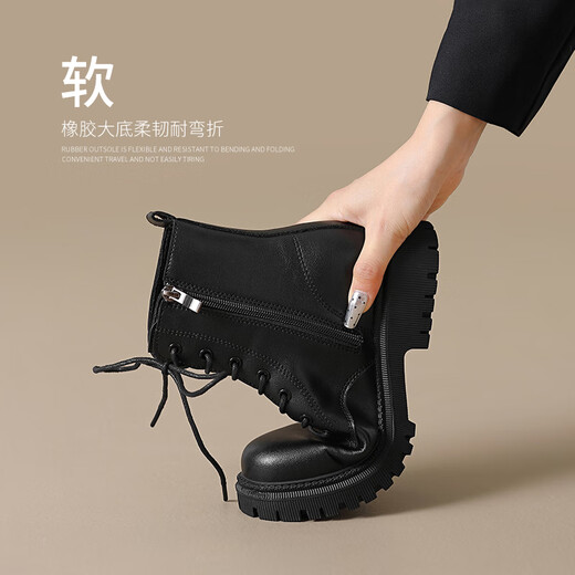 ZHR Martin boots women's autumn and winter retro British boots women's fashion versatile plus velvet short boots women ES08A black 38