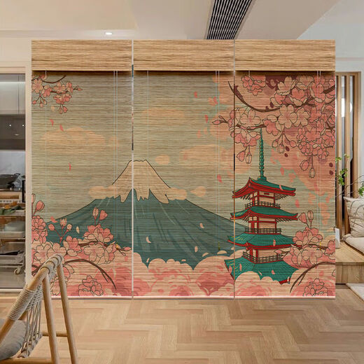 Shuxuan Printed Bamboo Curtain Roller Curtain Roll-pull New Chinese Tea Room Zen Door Curtain Sun Shade Partition Decorative Curtain Zen 1 1m*1m