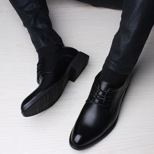 Amaodun leather shoes men's business formal shoes men's British lace-up shoes youth fashion simple versatile non-slip breathable black basic model 41