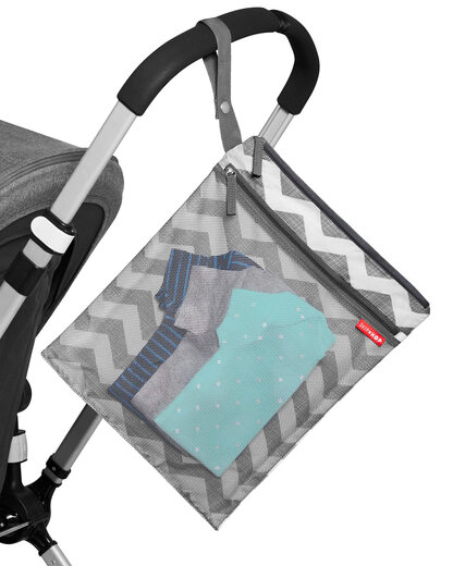 SKIP HOP baby diaper wet bag, waterproof PEVA lining, wet and dry storage, can hang a stroller, herringbone pattern, V-shaped pattern 1 Count (Pack of 1)