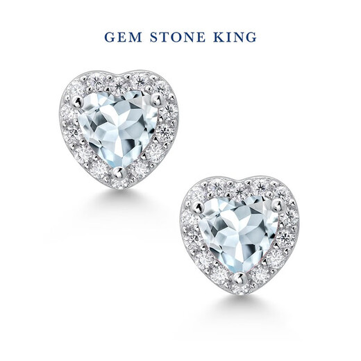 GEM STONE KING aquamarine earrings 925 silver full diamond moissanite earrings light luxury classic heart-shaped sparkling earrings Valentine's Day gift