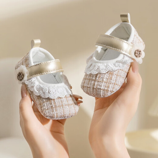 Midur printemps et automne 0-1 ans Baby princess chaussures 3-6-12 mois bébé fille xiaoxiangfeng en tissu respirant semelle chaussures pour tout-petits chaussures simples dorées (chaussure Huahua Xiaoxiangfeng) 11 longueur intérieure 10,5 cm (recommandée de 0-6 mois)
