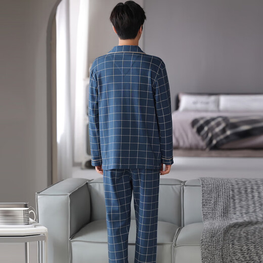 Cat man pur coton pyjamas pour hommes et automne pantalon à manches longues grandes tailles de vêtements de maison inférieurs décontractés tous les coton peuvent être utiles 3888 bleu l [suggéré 110-130jin [Jin est égal à 0,5 kg]]]