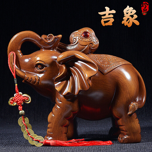 Jinlijia Elephant Ornements une paire de cadeaux d'ouverture de la fortune Salon Entrée TV Wine Cabinet Bureau de prodige décorations artisanales moyennes couleurs de bois de santal Ruyi