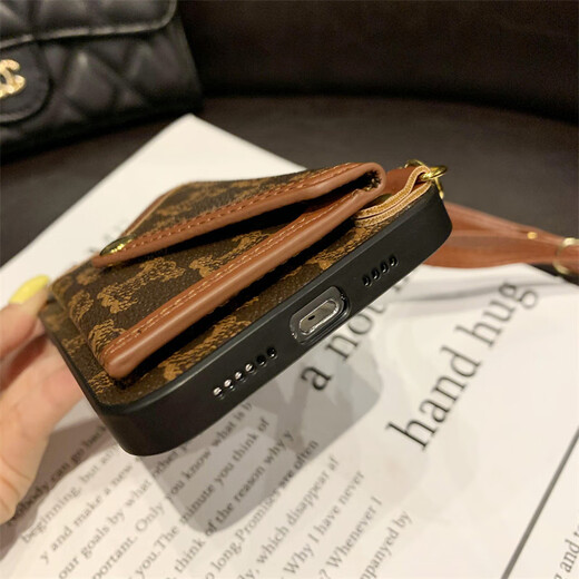 品盟 适用于苹果16/15promax手机壳零钱卡包背带款保护壳硅胶软边防摔带挂绳iPhone14女新款时尚外壳 深棕色+斜挎长挂绳 苹果15promax