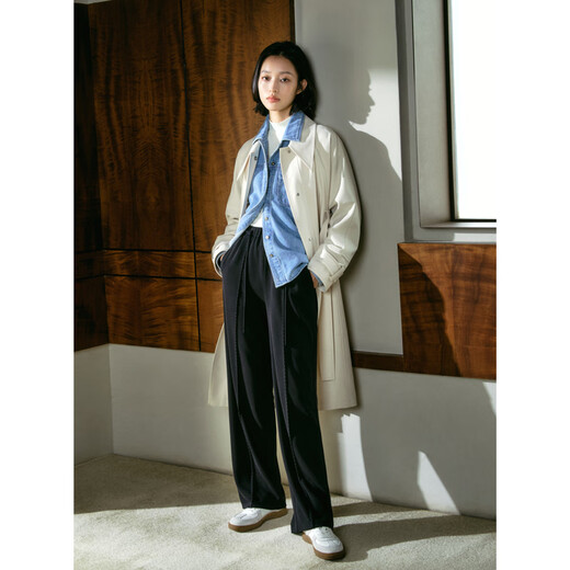 自巧（ZIQIAO）小个子气质通勤白风衣外套女中长款2023春秋新款英伦风休闲大衣 淡米色 XXS (1码)