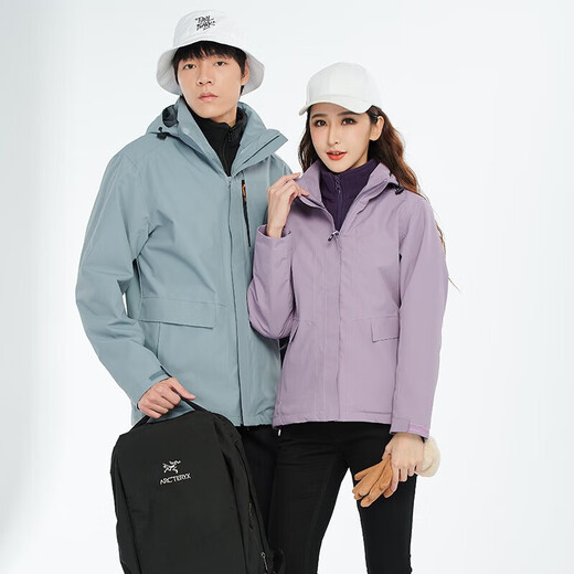 BRELRMON韩版冲锋衣女男防风户外防寒三合一保暖可拆卸滑雪登山服夹克外套 HS12805曜石黑-男 M