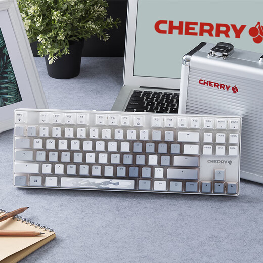 Cherry Cherry MX8.2 Xaga Obsidiana Teclado inalámbrico Bluetooth Teclas mecánicas de tres modos Teclas PBT Transparentes Compatibles con el teclado System System System White Plate
