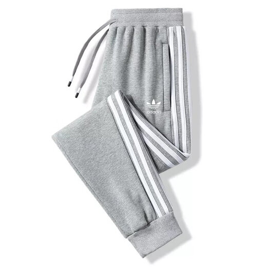 Casual clover sweatpants men's autumn and winter velvet trousers pure cotton with leg loose large size knitted straight sweatpants 035 blue drawstring 3XL recommended 140-160Jin Jin equals 0.5 kg