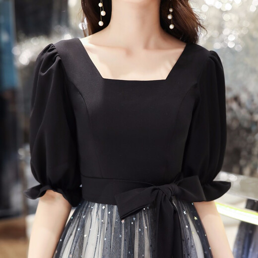 Maxbeth banquet evening dress for women new black long temperament can be worn on the host choir performance suit Black 3XL