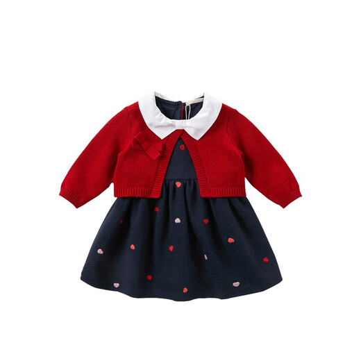 DAVE&BELLA children's clothing New Year's model children's skirt girls' dress fake two-piece baby princess dress autumn and winter infant clothes red-N 90 cm (recommended height 80-90cm)
