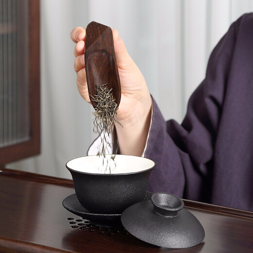 Tang Feng Ebony Kung Fu Tea Spoon Household Solid Wood Tea Shovel Tea Making Accessories Teaspoon Taking Tea Single Tea Injector Tea Rules Jiaohong Ebony Tea Spoon