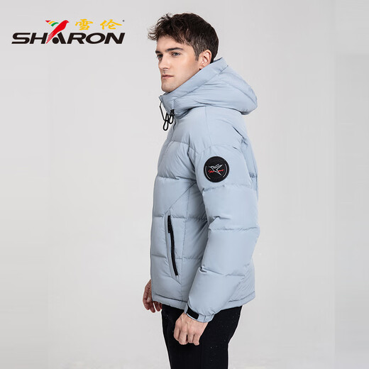 Sherlock Down Jacket Corto de otoño suelto y chaqueta de invierno con capucha de moda y versátiles y versátiles y casuales 12605 Mist Blue L