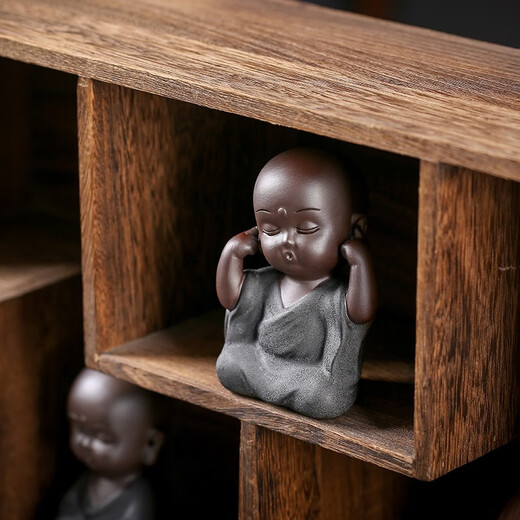 Jiuzao purple sand tea pet creative ornaments boutique four novice monks tea ceremony tea art tea tray accessories decoration jewelry black gold sand-four no set/CYY