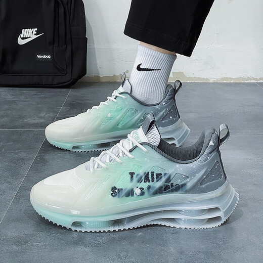 EXUELING男鞋秋季透气垫减震大码男鞋运动鞋青少年潮跑步鞋增高秋季鞋子男 TK757灰绿 43 (265mm)