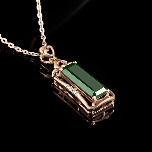Tingliang 2 carat green tourmaline pendant, 18K gold with diamonds, colored gemstone pendant for your lover, pendant + 18K gold necklace