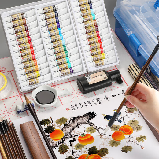 Surada Chinese Painting Pigments Chinese Painting Pigments Chinese Painting Pigment Set Beginner Students Children's Ink Painting Landscape Painting Set 12 Colors 6ml Starter Set SD132