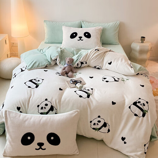 Love the three-piece milk velvet bed double-sided flannel bedding student dormitory warm sheets and quilt cover three-piece set 1.2 meters bed 152*218cm