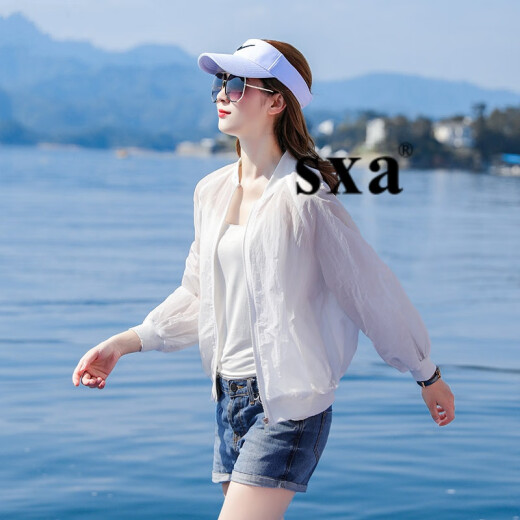 sxa Hong Kong trendy brand thin Daisy sun protection clothing women's 2020 summer new embroidered versatile long-sleeved stand-up collar cardigan top Korean style loose fashion sun protection clothing short coat white M