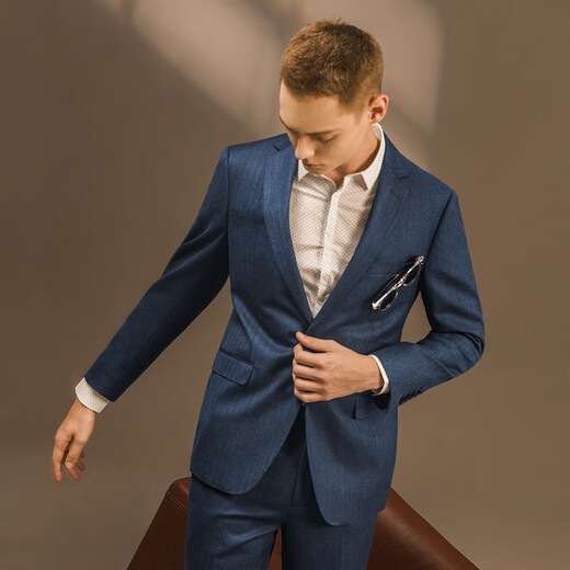 Guillaume de Mons Australian wool suit suit men's blue groom's knot wedding business light formal wear professional high-end suit three-piece suit blue top + pants 44 Please note the size of the pants