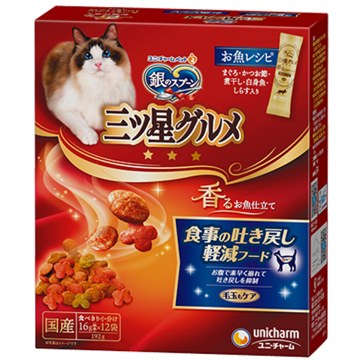 Du Lailin Japan's original imported silver spoon Samsung gourmet cream cat biscuit crispy silver spoon cat food hair ball snack fish recipe to reduce vomiting and hair loss whole fish flavor 19 1 box