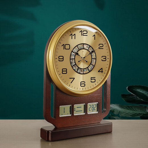 Zhizhen 2025 New Chinese Style Perpetual Calendar Table Clock Desktop Clock Household Clock Desktop Clock Ornament Bedside Clock 278 Metal Dial-Brand Movement
