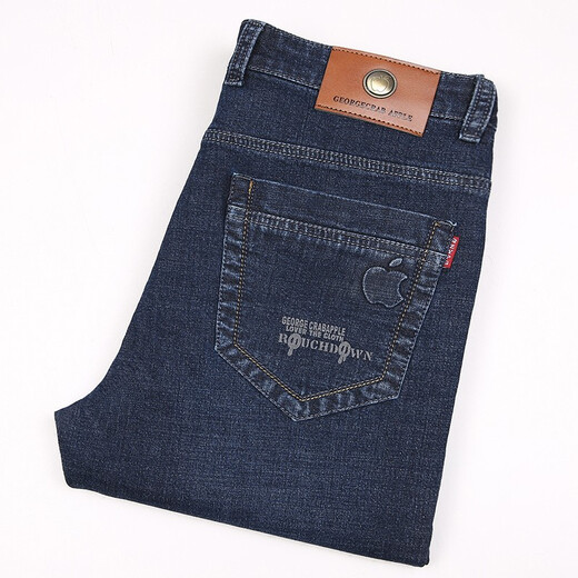 Autumn E-summer men's stretch jeans men's pants middle-aged high waist loose straight jeans casual jeans long trousers thin 5155 dark blue [Spring and autumn thick style] 32 [2 feet 5 waist]