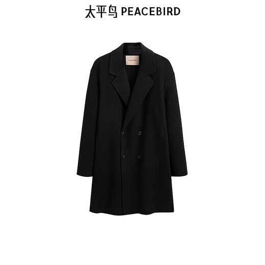 PEACEBIRD Men's Black Casual Woolen Mid-Length Coat Men's B1AAE4B02 Black 1 XL