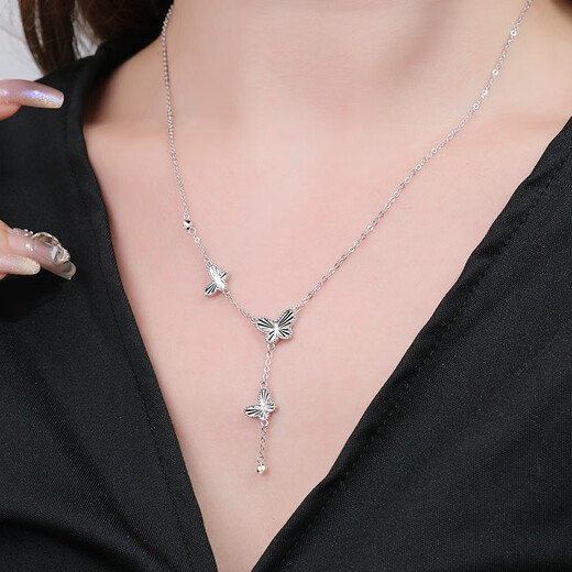 Jinduoxi pt950 platinum necklace for women platinum platinum necklace for women clavicle chain 2024 new platinum butterfly necklace gift 44+2.5cm weighs about 7.7-7.9 grams