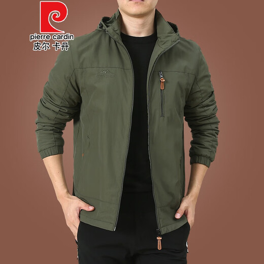 Pier Cardin Outdoor Men's Menship Осенью и зима 2020 Новые мужчины среднего возраста осенней одежды плюс бархатная куртка мужская пружина и осенью толстая 9898 [военный зеленый] плюс тонкая бархатная съемная шляпа M 170-й спецификации (120JIN [JIN равен около 0,5 кг]))
