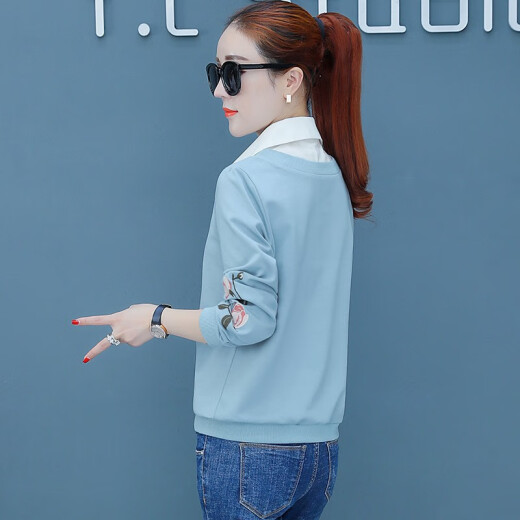 Vichytu long-sleeved shirt for women 2021 spring and autumn new Korean style women's loose fashion sweater fake two-piece shirt for women trendy blue M