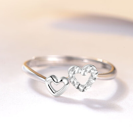 Tico platinum ring for women, heart-to-heart platinum ring for women, living platinum ring, double heart platinum ring