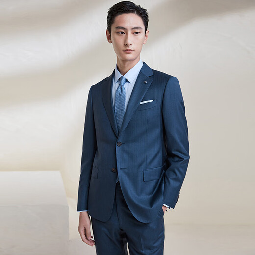 Angel Bird Suit Men's Spring Business Formal Suit Sheep Wool Suit Blue Stripe Work Suit Pants Suit Western Blue Stripe 48 B(175/100) /Please note waist or pants
