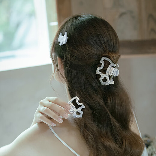 AGATHA/Aijiasha leopard print puppy hair clip headdress high-end hair clip for women [birthday gift] high stern shark clip [summer hot sale] white and blue hair clip