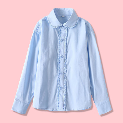 Feng Lingniao girls' white shirt long-sleeved middle and large children's performance uniforms for primary and secondary school students solid color school uniform children's pure cotton shirt pink white 160 cm
