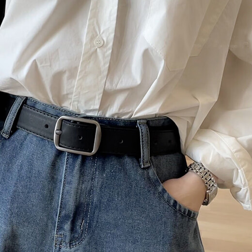 Maimed high-end pin buckle belt for men and women, Korean style versatile jeans belt, casual decorative pants belt for female students, military training, black 105*3.2