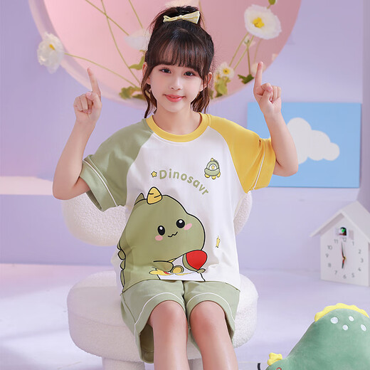 
Girls pajamas summer pure cotton short-sleeved little girl children medium-sized children kids kromi cartoon home clothing set DZ6627 dinosaur children 12 size height 115-125cm45Jin [Jin equals 0.5 kilogram]