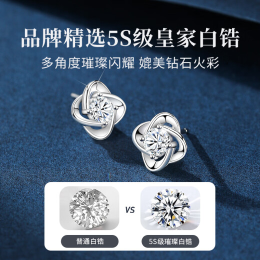 Zhen Shangyin [China Gold] Four-leaf clover silver earrings for women Mother's Day 520 Valentine's Day gift for birthday to girlfriend and wife