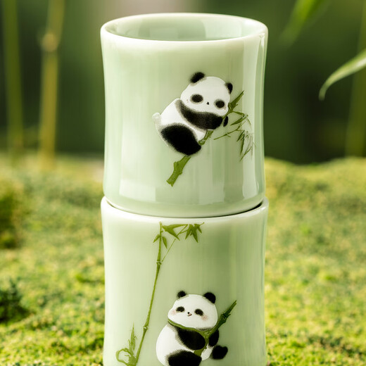 Bengong’s Good Things Panda Calligraphy Peripheral Tea Set Three-piece Tea Set Gift Box Chinese Style Housewarming Birthday Gift Thanksgiving Day (1 Pot 2 Cups) 3 Pieces