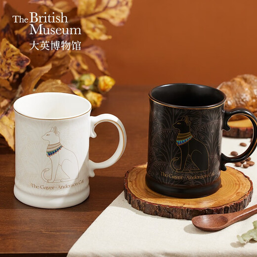 British Museum Mug Anderson Cat Lotus Pattern Drinking Cup for Men and Women Birthday Newly Married Couple Gift Birthday Gift Anderson Mug Black - 450ml