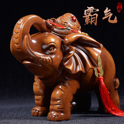 Jinlijia Elephant Ornements une paire de cadeaux d'ouverture de la fortune Salon Entrée TV Wine Cabinet Bureau de prodige décorations artisanales moyennes couleurs de bois de santal Ruyi