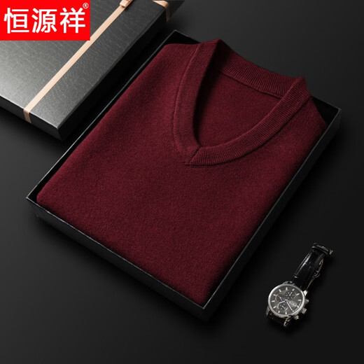 Hengyuan Xiangshi Cashmere Sweater Men's Middle-aged Thickened Sweater Vest Wool Waistcoat V-neck Vest New Style Gray L (170)