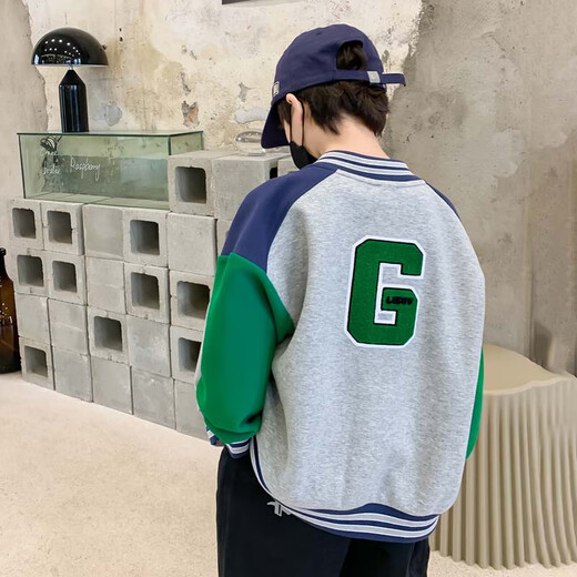 Zuoxi boys baseball uniform jacket autumn 2025 new children's spring and autumn jacket Korean version top trendy gray 150