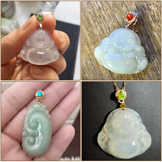 Fat Donglai's same style 18K gold-plated buckle head small pendant buckle buckle S925 silver buckle K gold buckle Jade Buddha beeswax jade pendant Jasper style-medium (gold color)