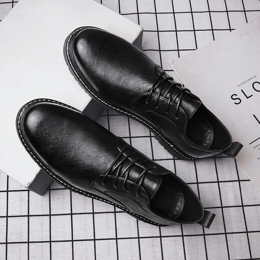 
LWOK new casual leather shoes fashionable men's shoes Korean version men's business shoes men's formal shoes versatile flat shoes trendy shoes 9920 black 41