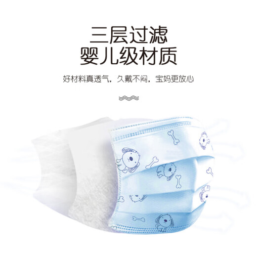 Crab Secret Children's Mask Disposable Mask Boys Girls Children Baby Breathable 3-layer Protective Melt-blown Non-Woven Mask 3-12 Years Old Boy Mask Blue Background White Dog 10 Pieces